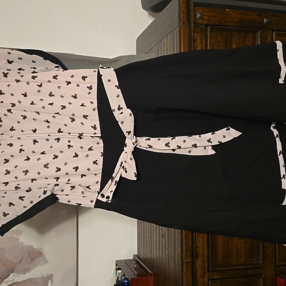 Disney Black and Pink Mickey Print Dress 14 - Picture 2 of 3